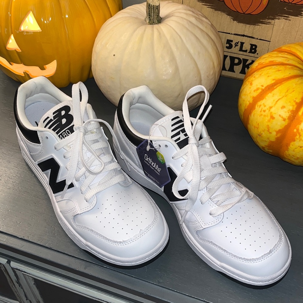 New Balance Unisex 480 Sneakers, Brand New Womens sz 10.5 White & Black Sneakers - Picture 3 of 13